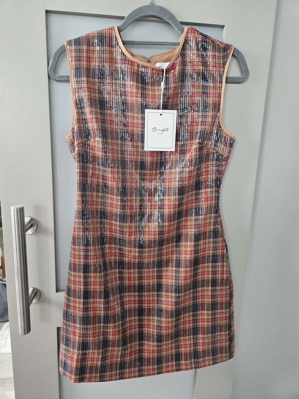 BRIGHT the LABEL BOUTIQUE Sleeveless Plaid Shift Dress in Peach-Multi
